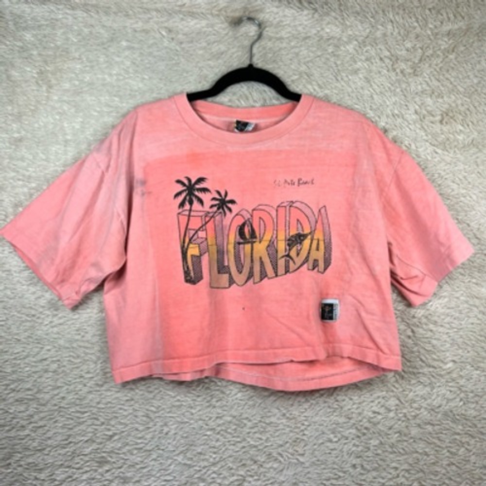Fun N Sun Womens T-Shirt Pink Florida Heather Crew Neck Cotton Vintage One Size‎
